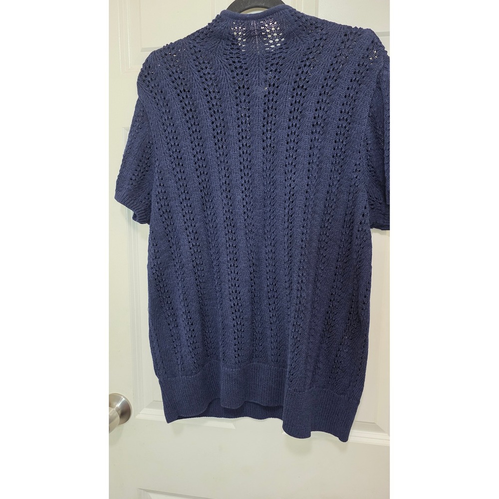 Lauren Ralph Lauren Pointelle Knit Top Womens 2X Navy‎ Blue Mock Neck Keyhole